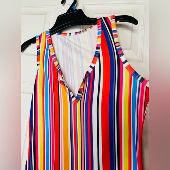 SHEIN Striped Notched Bodycon Dress Sleeveless Multicolor - Size L - Picture 6 of 11